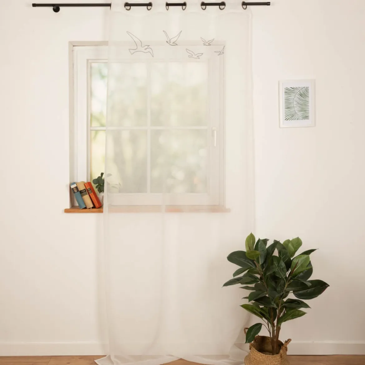 Vorhang Ösenvorhang Maritim Möwen Voile transparent ecru140x260cm