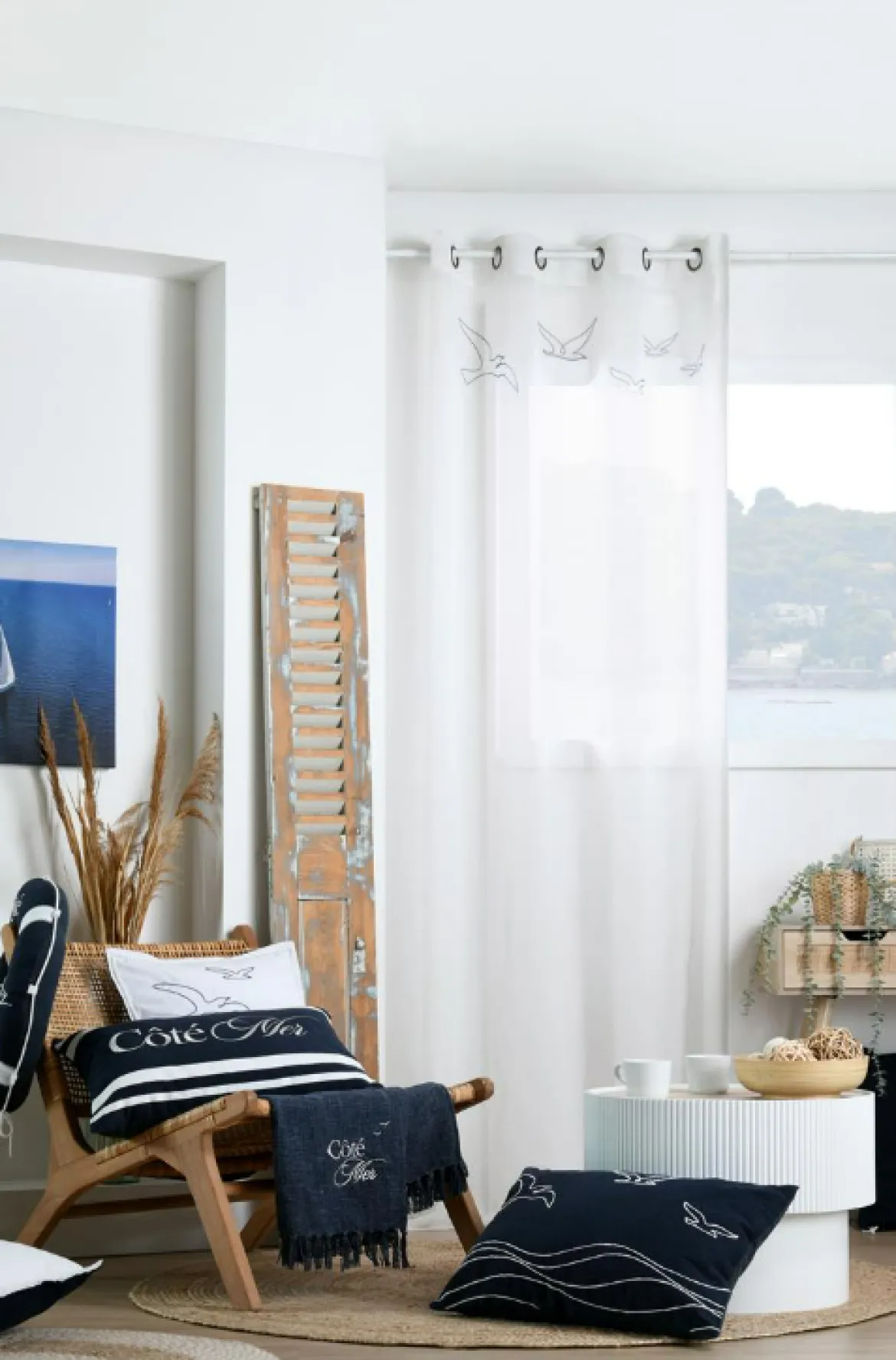 Vorhang Ösenvorhang Maritim Möwen Voile transparent ecru140x260cm