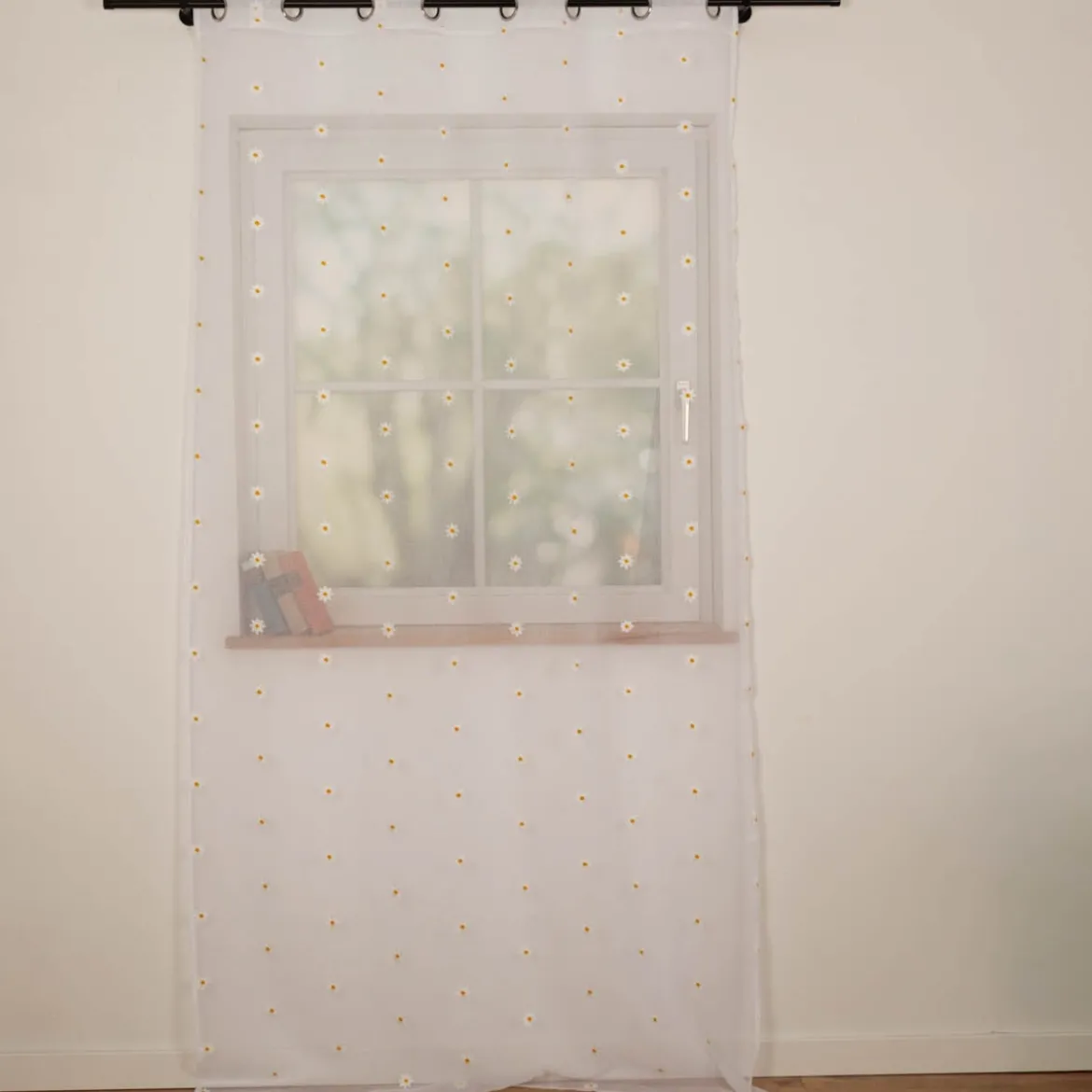 Vorhang Ösenvorhang transparent Blütenstickerei weiß gelb 140x260cm