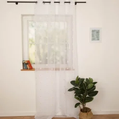 Vorhang Ösenvorhang transparent Blütenstickerei weiß gelb 140x260cm