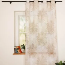Vorhang Ösenvorhang Voile Ornamente Palmenblätter weiß natur 140x260cm