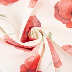 Vorhangstoff Baumwollstoff Popeline Watercolour Poppy Mohnblumen vanille rot 1,40m Breite