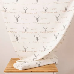Vorhangstoff Dekostoff Forest Hirsch beige grau 160cm Stoffbreite