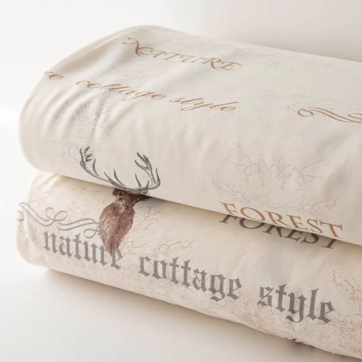 Vorhangstoff Dekostoff Forest Hirsch beige grau 160cm Stoffbreite