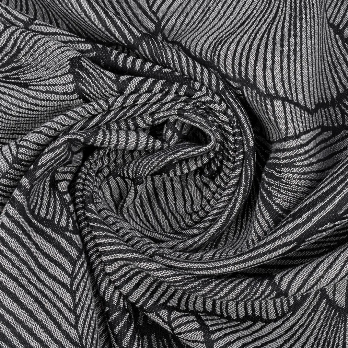 Vorhangstoff Dekostoff Jacquard Ravello Ginkgo Blätter schwarz ecru 135cm Breite