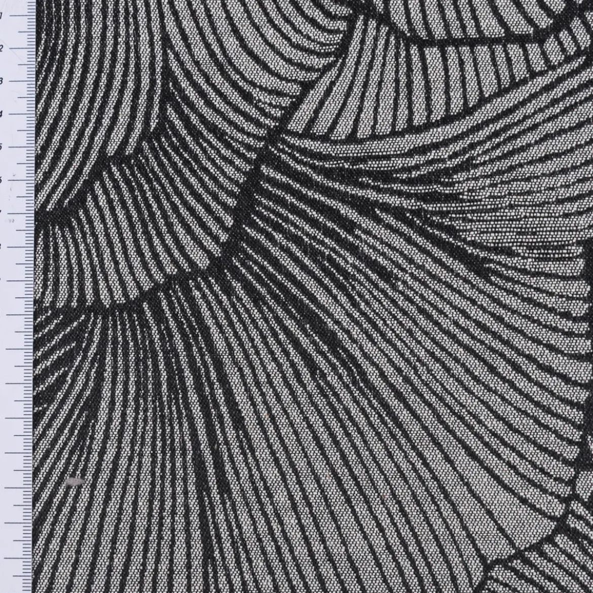 Vorhangstoff Dekostoff Jacquard Ravello Ginkgo Blätter schwarz ecru 135cm Breite