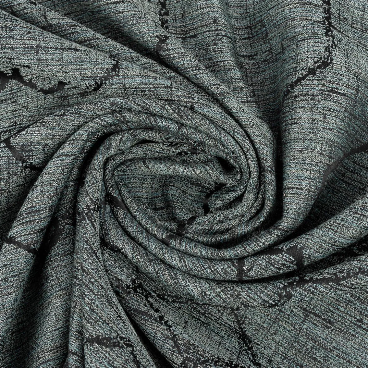 Vorhangstoff Dekostoff Jacquard Novo Hexagon petrol schwarz 154cm Breite