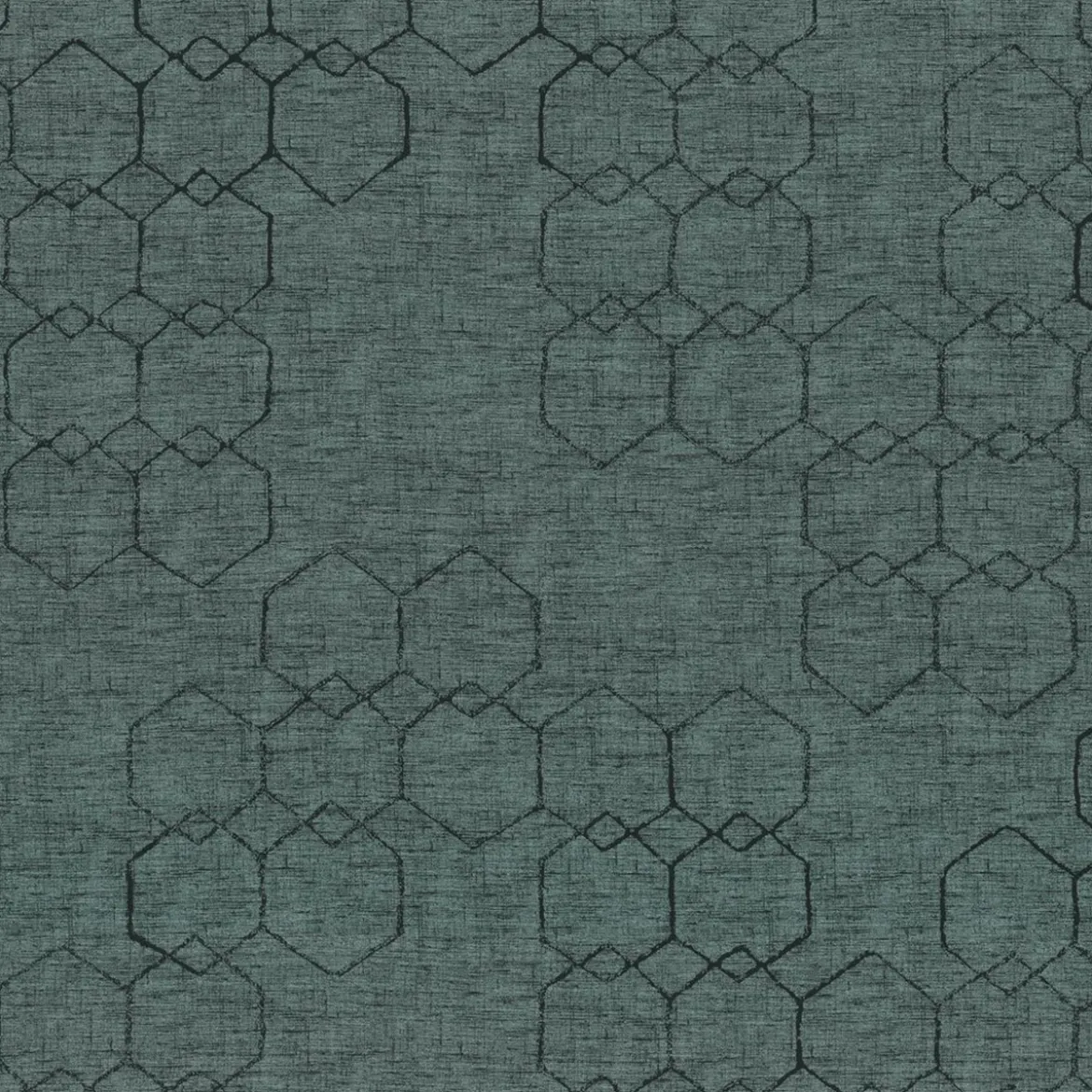 Vorhangstoff Dekostoff Jacquard Novo Hexagon petrol schwarz 154cm Breite