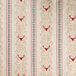Vorhangstoff Dekostoff Pedro Hirschkopf Ornamente Streifen Leinenoptik natur rot 1,6m Breite