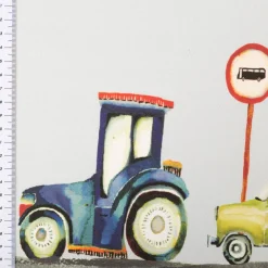 Vorhangstoff Dekostoff Stop Paintbox Straße Fahrzeuge Schilder Ampel blau bunt 137cm