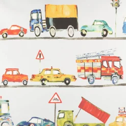 Vorhangstoff Dekostoff Stop Paintbox Straße Fahrzeuge Schilder Ampel blau bunt 137cm