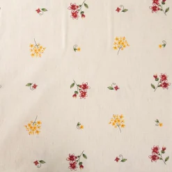 Vorhangstoff Dekostoff Vinschgau Blumen Leinenoptik natur rot gelb 1,6m Breite