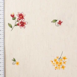 Vorhangstoff Dekostoff Vinschgau Blumen Leinenoptik natur rot gelb 1,6m Breite