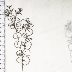 Vorhangstoff Gardinenstoff Blumen Gräser halbtransparent wollweiß schwarz 160cm Stoffbreite