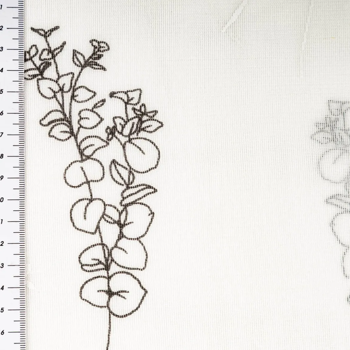 Vorhangstoff Gardinenstoff Blumen Gräser halbtransparent wollweiß schwarz 160cm Stoffbreite