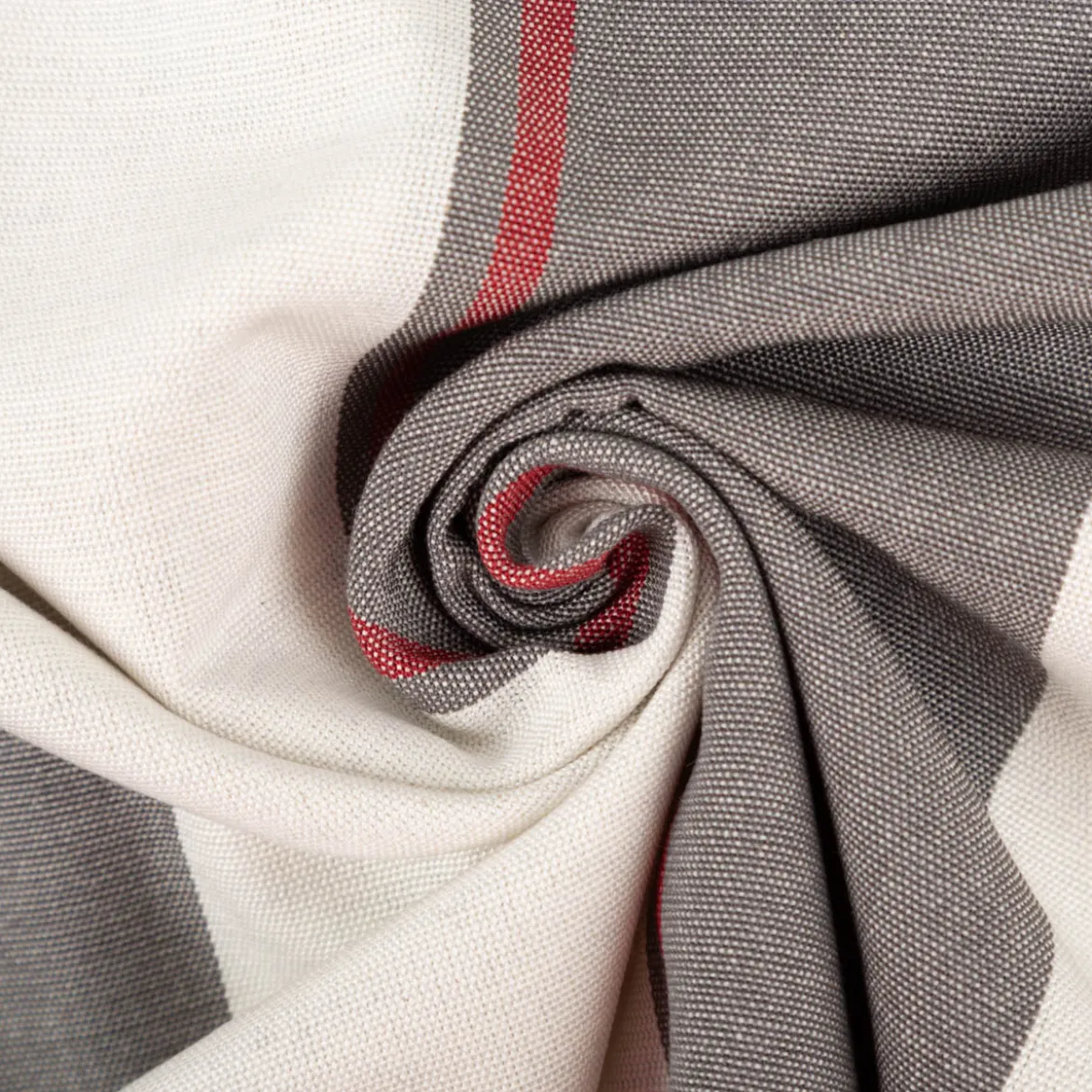 Vorhangstoff Jacquard Stoff Dekostoff Streifen grau ecru rot 165cm Stoffbreite