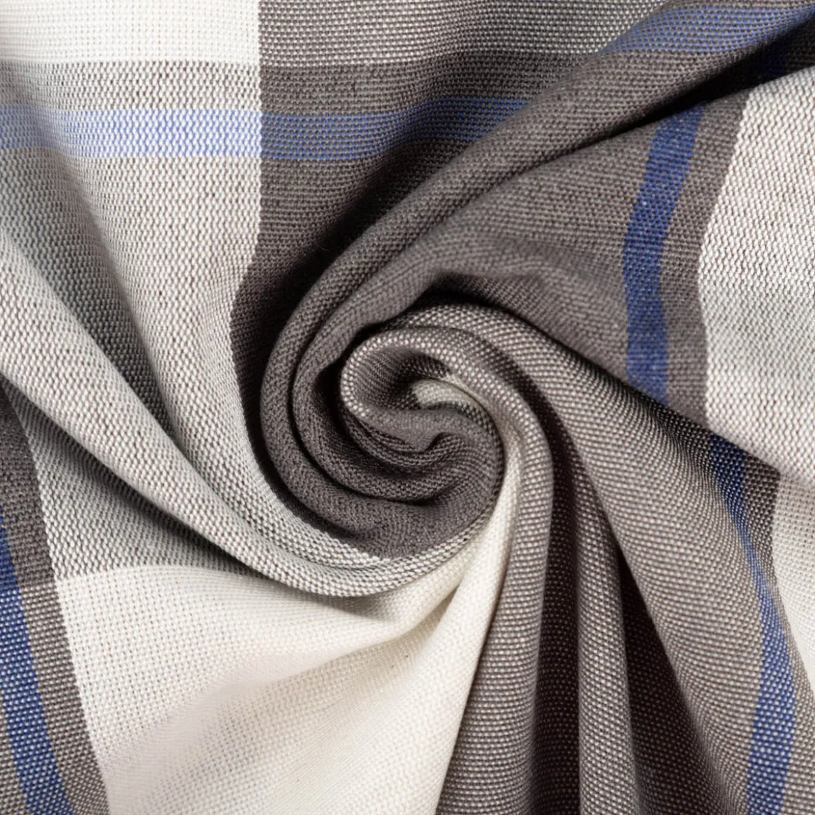 Vorhangstoff Jacquard Stoff Dekostoff Streifen grau ecru blau 165cm Stoffbreite