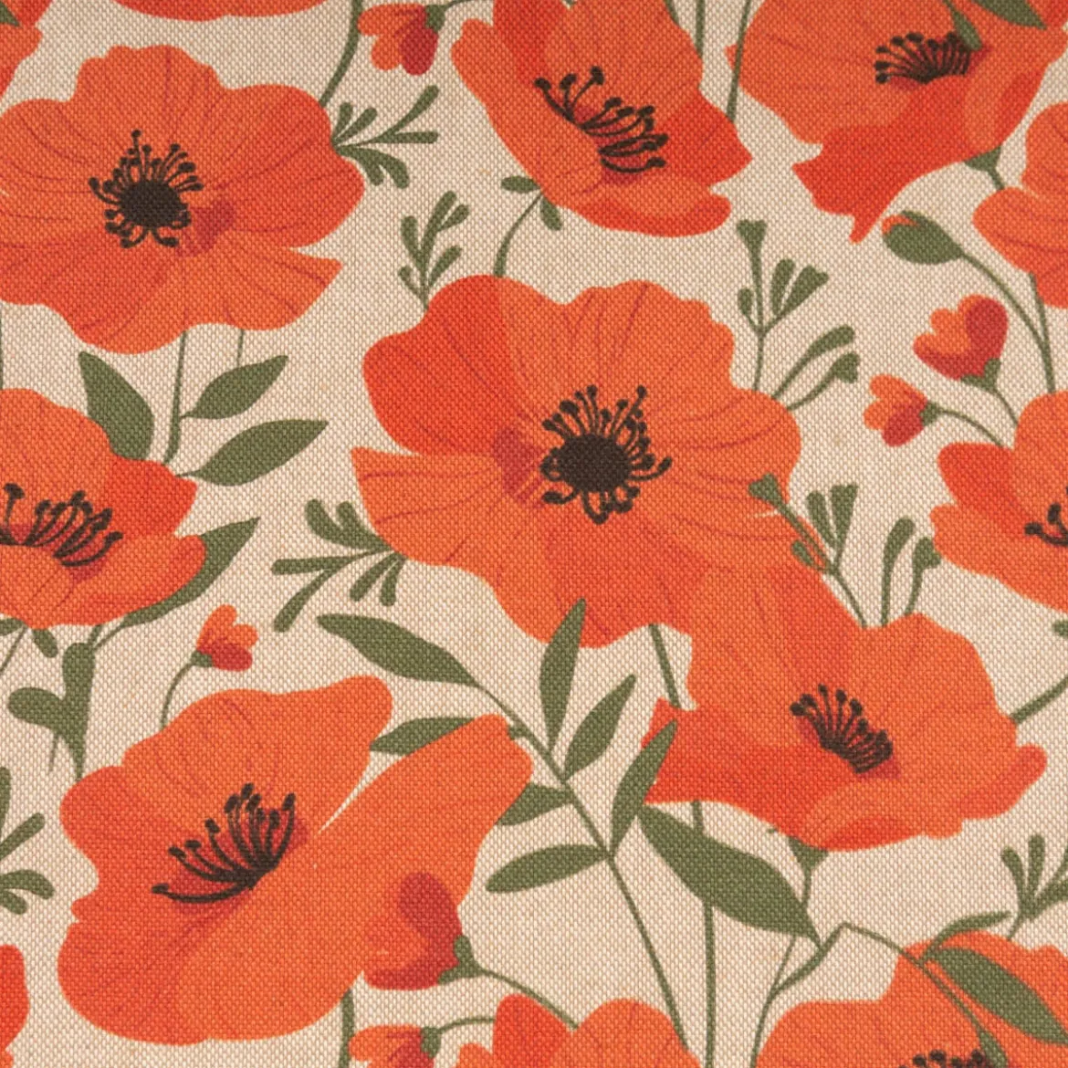 Vorhangstoff Leinenoptik Mohnblumen natur rot 1,40m Breite