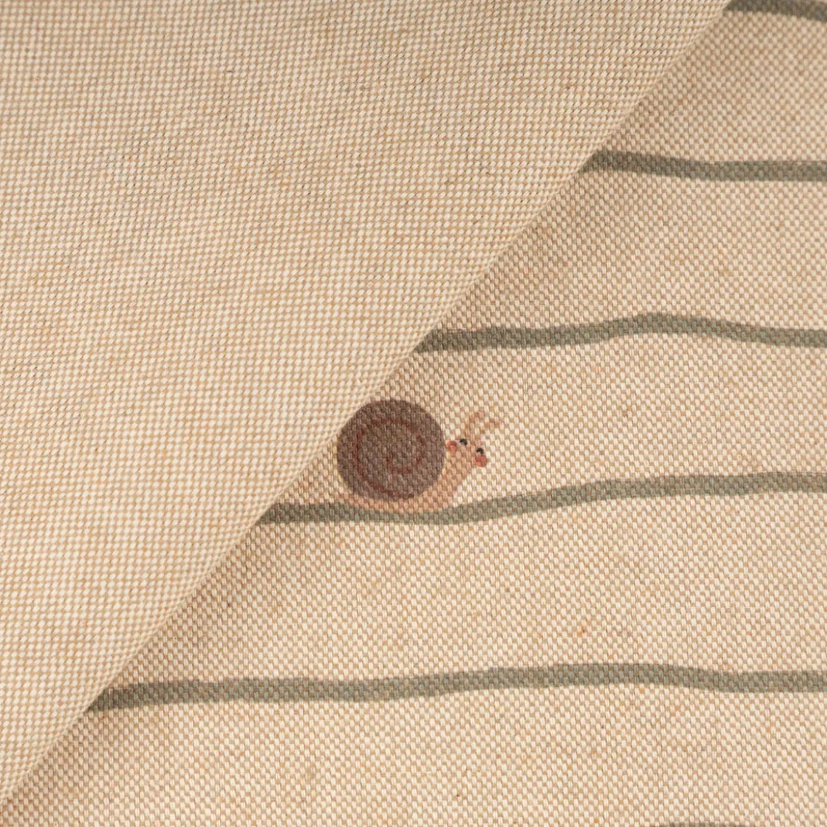 Vorhangstoff Leinenoptik Schnecke Streifen natur grün 1,40m Breite