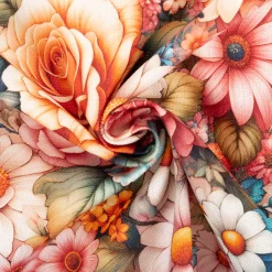 Vorhangstoff Panama Baumwollstoff Blumen Digitaldruck rosa bunt 1,40m Breite