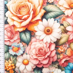 Vorhangstoff Panama Baumwollstoff Blumen Digitaldruck rosa bunt 1,40m Breite