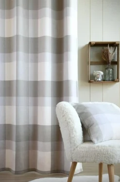 Vorhangstoff Wolloptik Landhauskaro weiß beige 140cm Breite