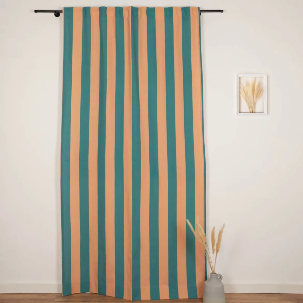 Vorhang Streifen apricot grün mit Smok-Schlaufenband 245x130cm (HxB) oder Wunschmaß von SCHÖNER LEBEN.