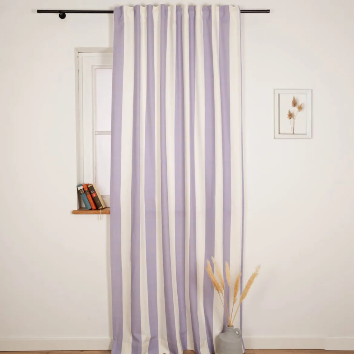Vorhang Streifen flieder ecru mit Smok-Schlaufenband 245x130cm (HxB) oder Wunschmaß von SCHÖNER LEBEN.