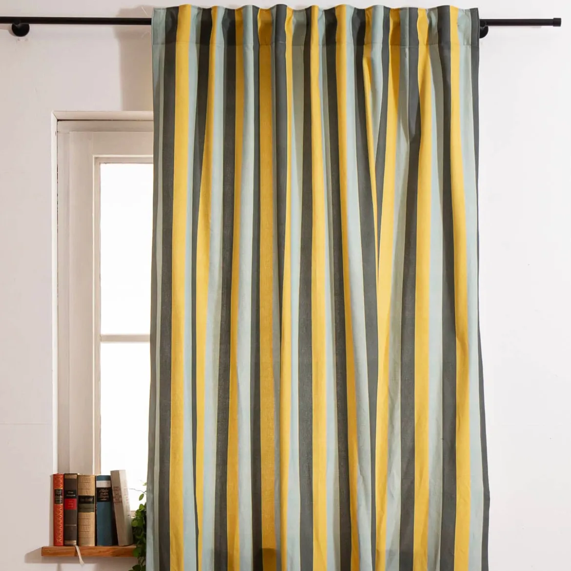 Vorhang Streifen Grün Grau und Blau mit Smok-Schlaufenband 245x130cm (HxB) oder Wunschmaß von SCHÖNER LEBEN.