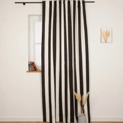 Vorhang Streifen schwarz ecru mit Smok-Schlaufenband 245x130cm (HxB) oder Wunschmaß von SCHÖNER LEBEN.