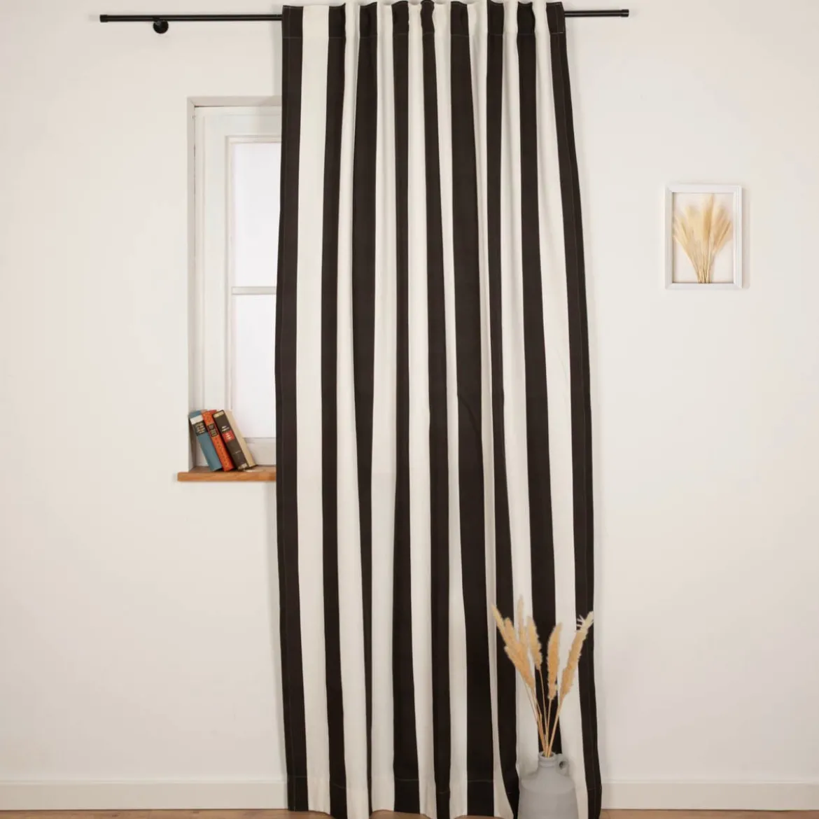 Vorhang Streifen schwarz ecru mit Smok-Schlaufenband 245x130cm (HxB) oder Wunschmaß von SCHÖNER LEBEN.