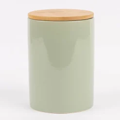 Vorratsdose aus Porzellan mit Bambusdeckel Weihnachtsleckerei Sternschnuppe grün blau gold weiß 11x16cm von La Vida