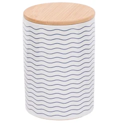 Vorratsdose aus Porzellan mit Bambusdeckel Glück ahoi Schiff Wellenlinien blau weiß 11x16cm von La Vida