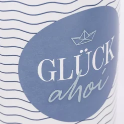 Vorratsdose aus Porzellan mit Bambusdeckel Glück ahoi Schiff Wellenlinien blau weiß 11x16cm von La Vida