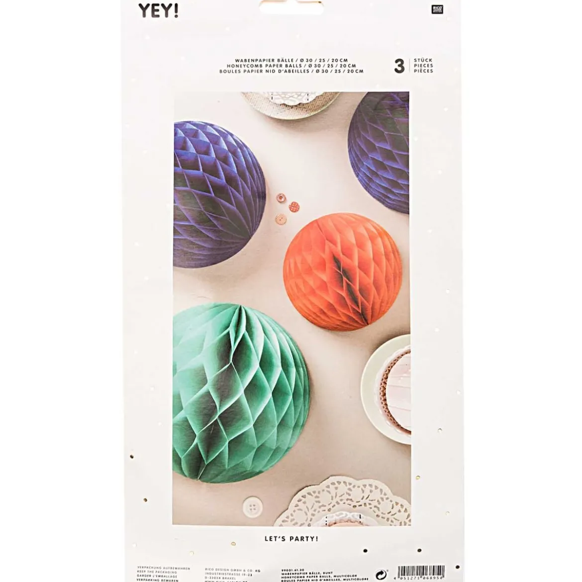 Wabenpapier Bälle blau, grün und orange von Rico Design im 3er Set
