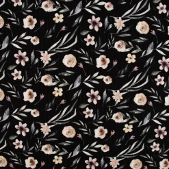 Waffeljersey Waffelstrick Digitaldruck Aquarell Blumen Blätter schwarz beige grün grau 1,45m Breite