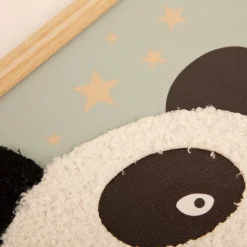 Wandbild Panda mit Stoff-Applikation im Holzrahmen mint 40x30cm