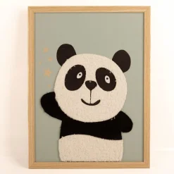 Wandbild Panda mit Stoff-Applikation im Holzrahmen mint 40x30cm