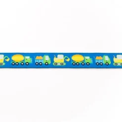 Webband Baufahrzeuge Bagger Betonmischer Kipplaster blau Meterware Breite: 1,60cm