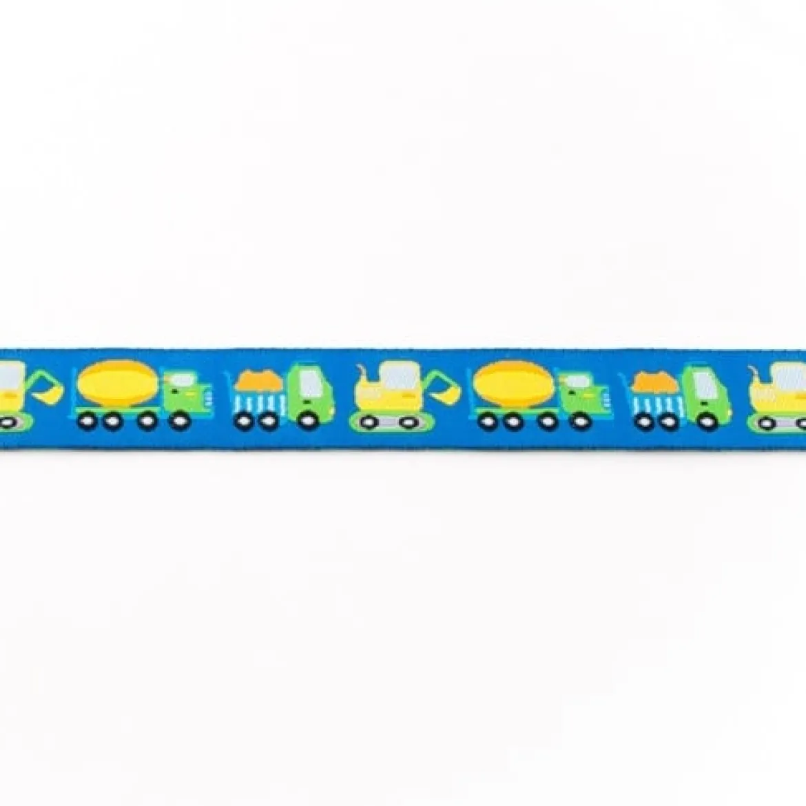Webband Baufahrzeuge Bagger Betonmischer Kipplaster blau Meterware Breite: 1,60cm