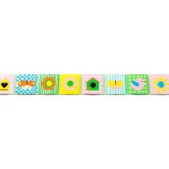 Webband Vogel Schmetterling Blume Quadrate bunt Meterware Breite: 1,6cm