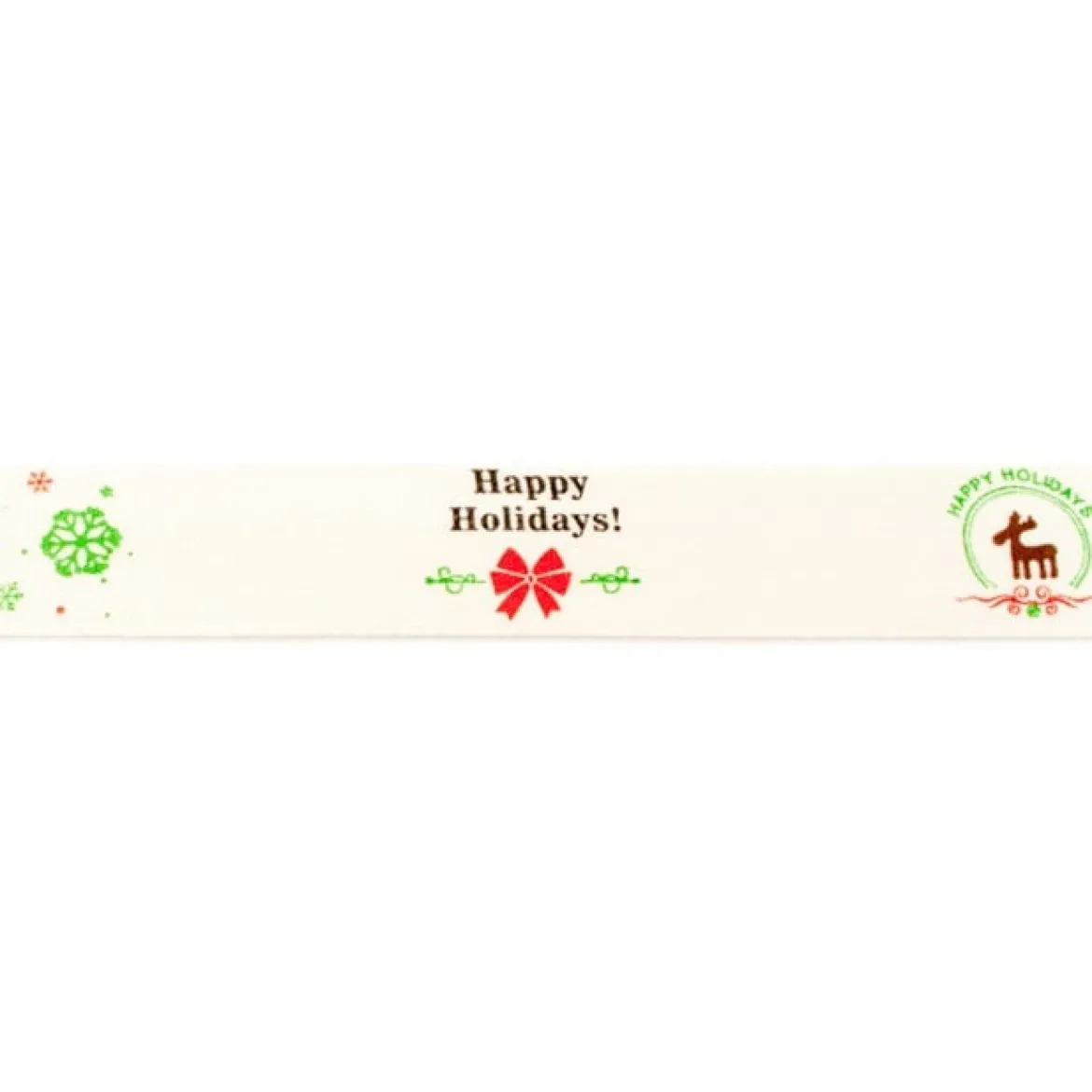 Webband Weihnachten Happy Holidays Rentier Schneeflocke natur bunt Meterware Breite: 1,5cm