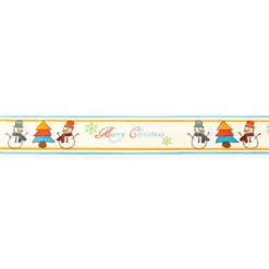 Webband Weihnachten Merry Christmas Streifen Schneemann natur bunt Meterware Breite: 1,5cm