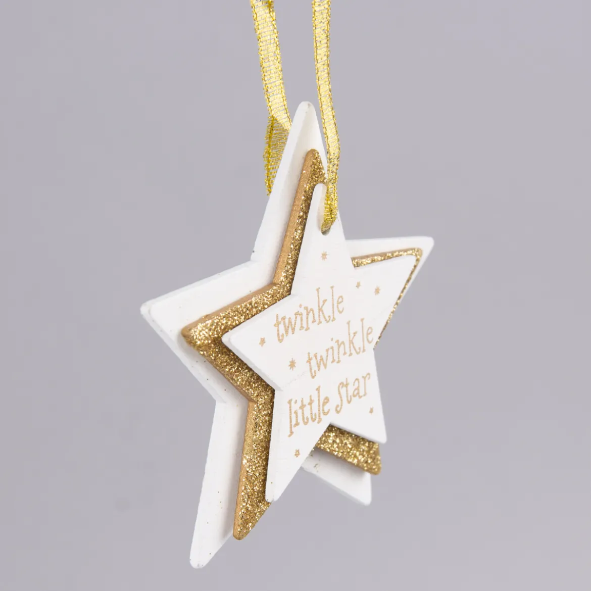Weihnachten Deko Anhänger 3er Stern twinkle twinkle weiß goldfarbig 9x9cm