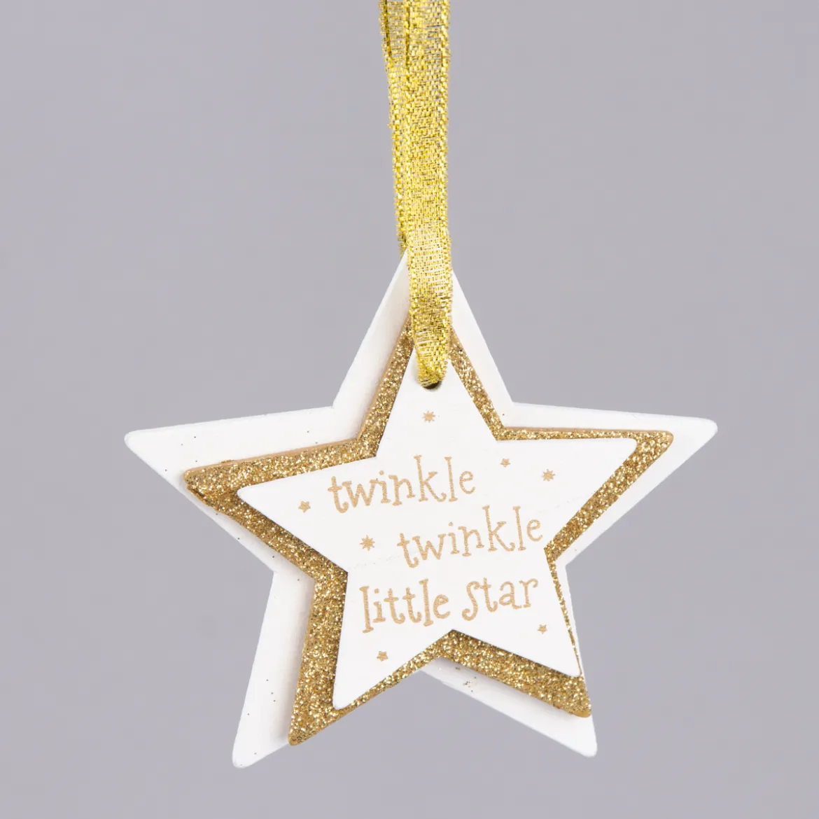 Weihnachten Deko Anhänger 3er Stern twinkle twinkle weiß goldfarbig 9x9cm