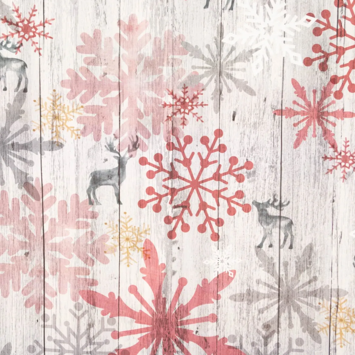 Weihnachtsstoff Baumwolle Halbpanama Hirsche & Schneeflocken grau rot 1,40m Breite