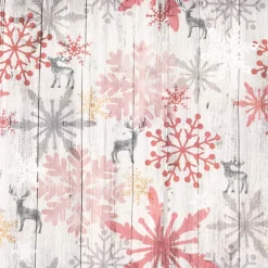 Weihnachtsstoff Baumwolle Halbpanama Hirsche & Schneeflocken grau rot 1,40m Breite