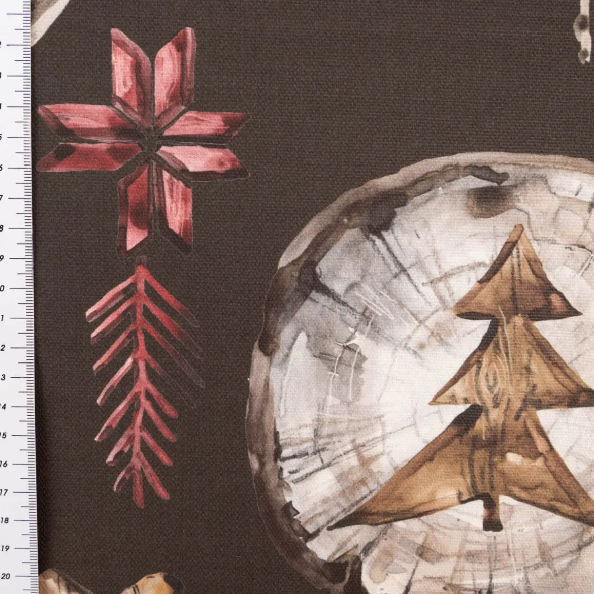 Weihnachtsstoff Baumwolle Halbpanama Wooden Christmas braun 1,40m Breite
