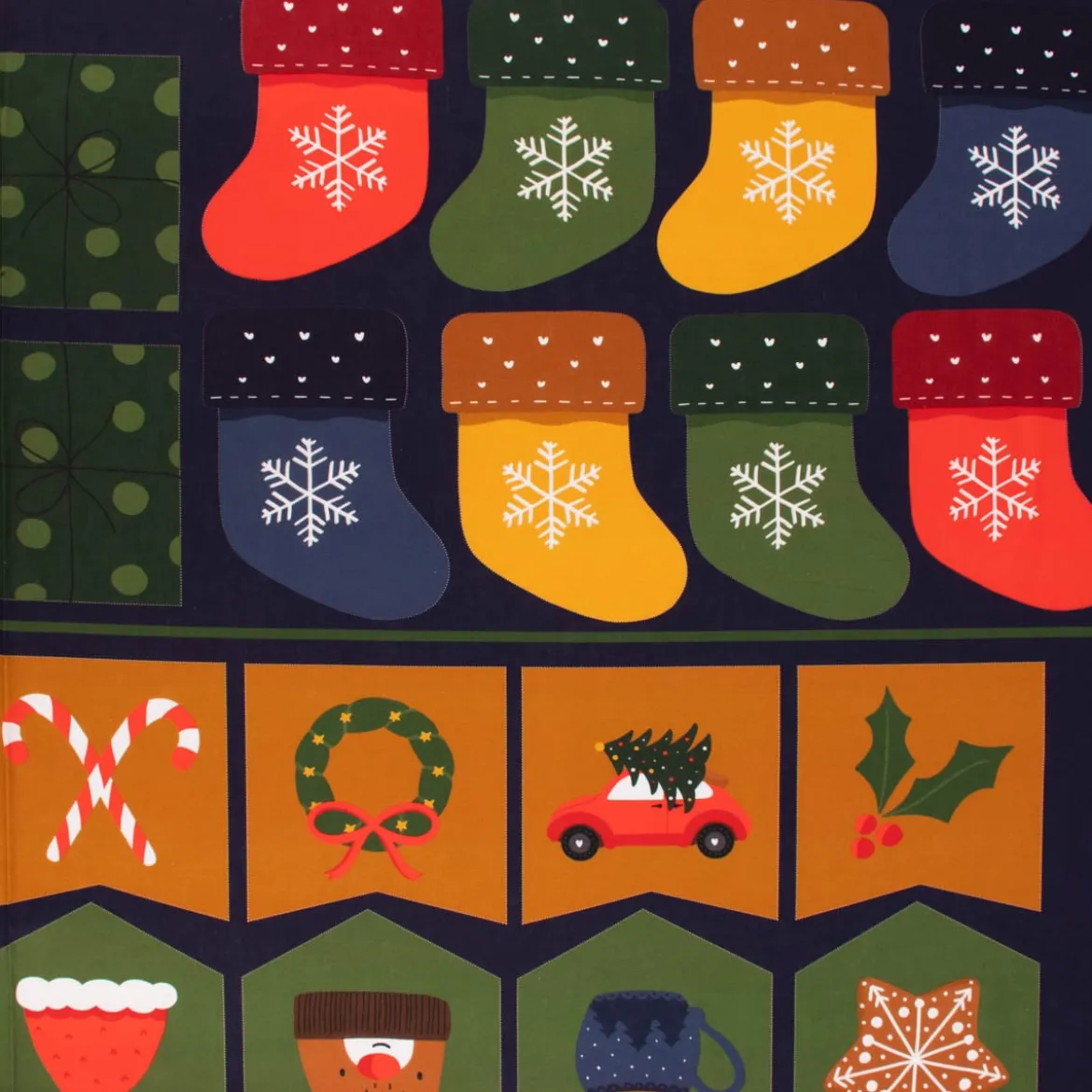 Weihnachtsstoff Baumwollstoff Popeline Adventskalender Digitaldruck bunt 1,4m Breite
