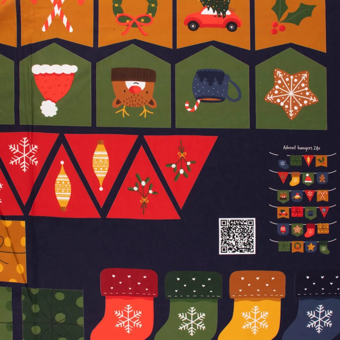 Weihnachtsstoff Baumwollstoff Popeline Adventskalender Digitaldruck bunt 1,4m Breite